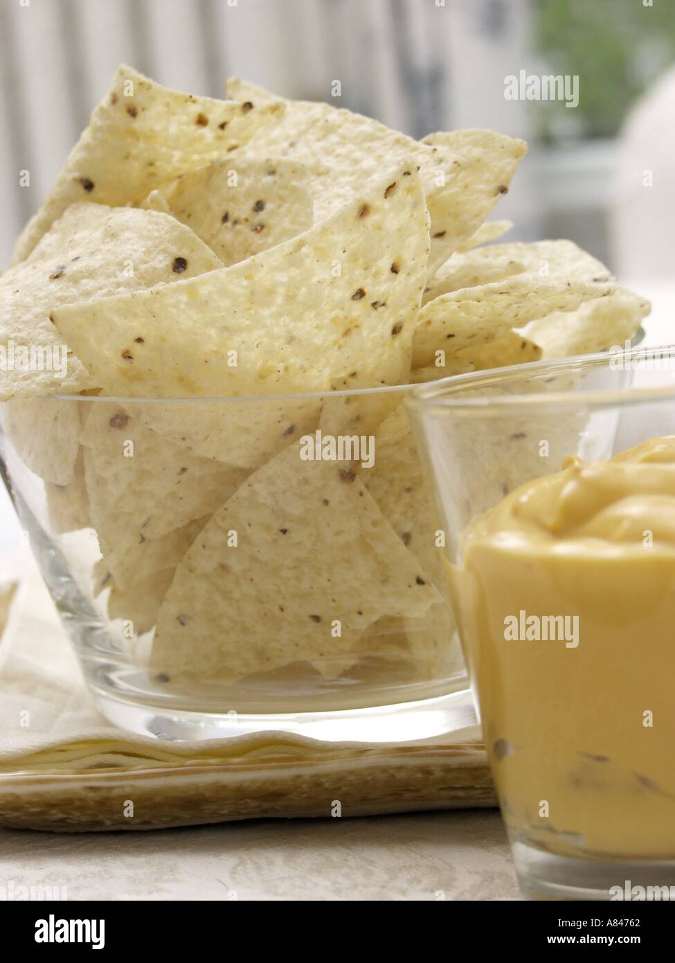 Tortilla Chips with Nacho Dip Stock Photo