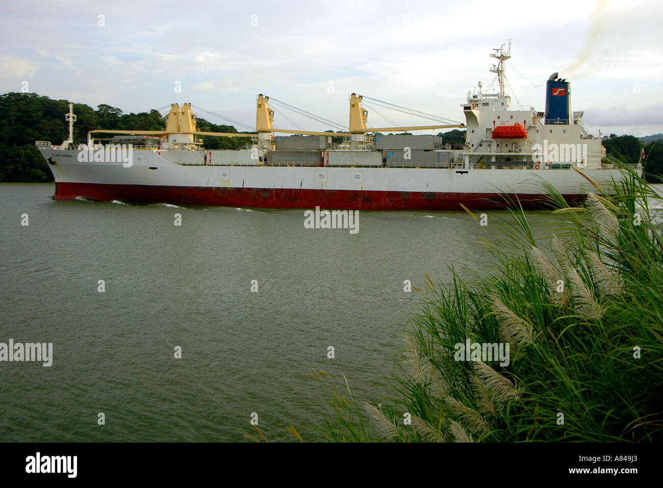 Cargo ship in the Panama Canal, Panama Stock Photo - Alamy
