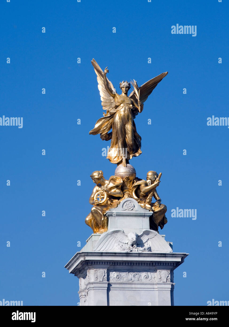 Close up view of the Victoria Memorial statue outside Buckingham Palace
