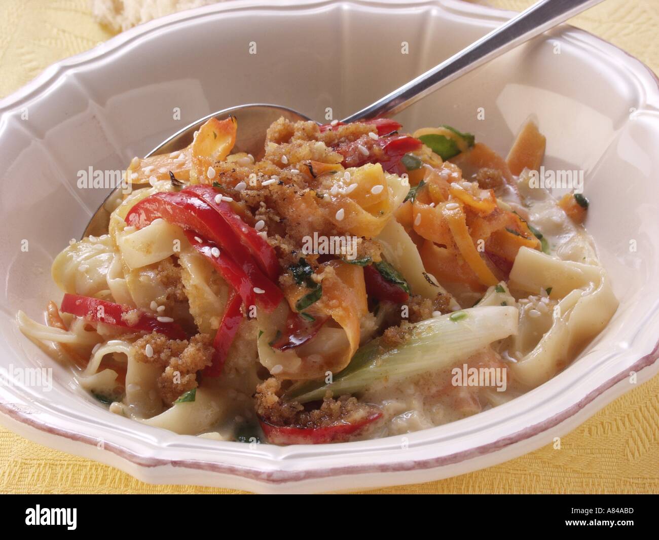 Ribbon noodles with vegetables and sesame 1 Stock Photo - Alamy