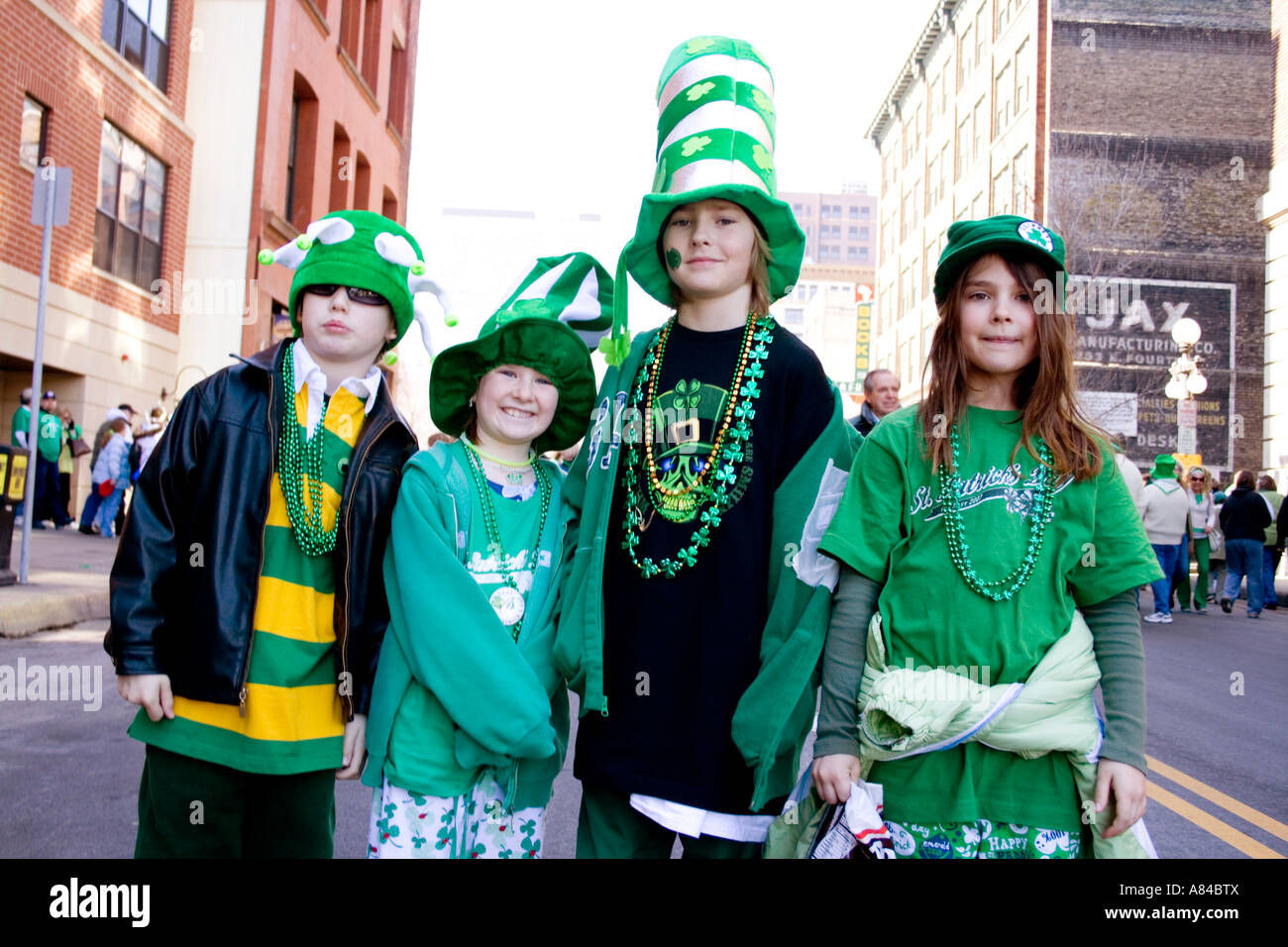 Children ages 8 through 12 dressed in St Patricks Day Parade finery