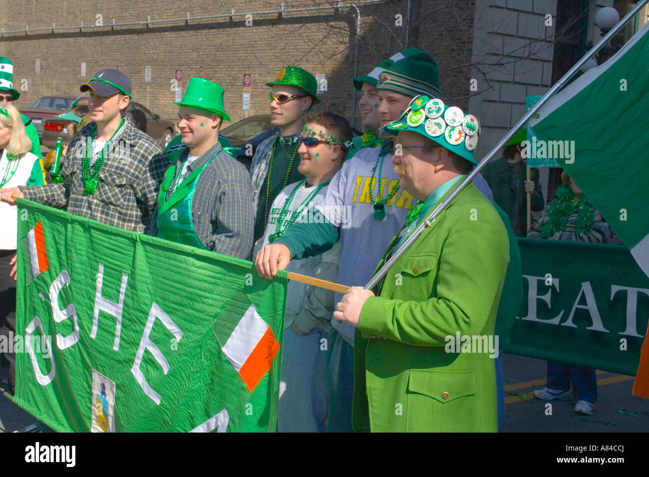 O'She Clan marching behind their banner. St Patrick's Day Parade St