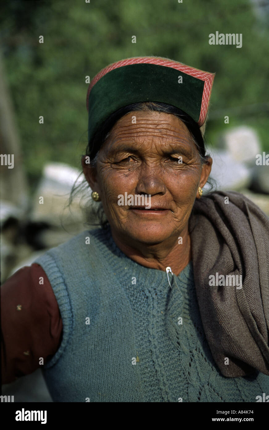 Portrait of North Indian peasant woman from the Sangla Valley Stock ...