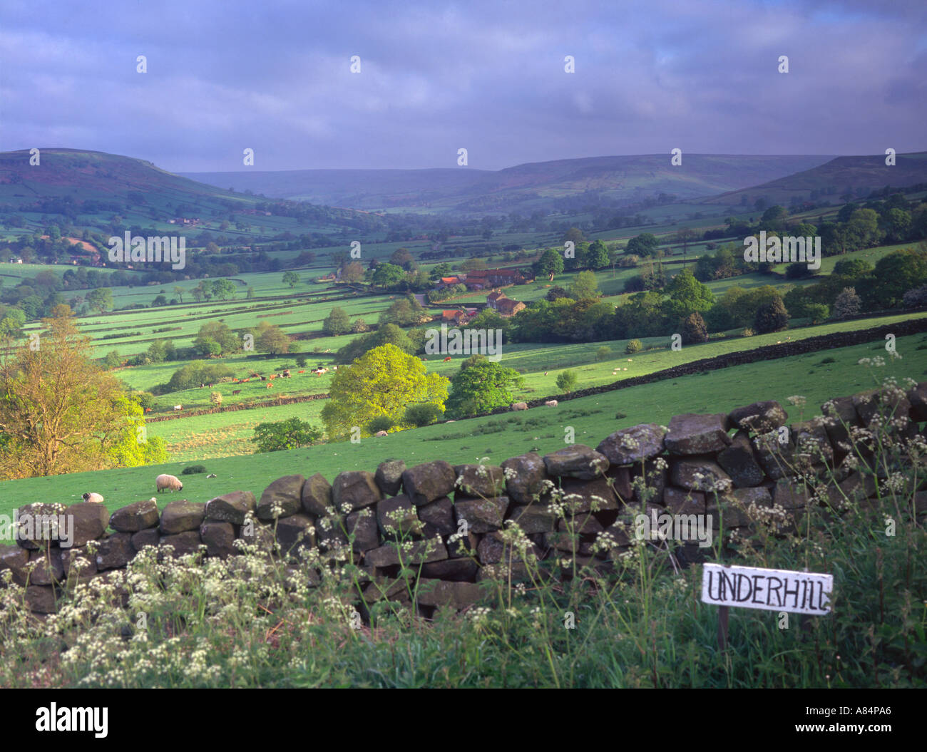 Low Mill in Farndale seen from Underhill Farm Yorkshire Moors National
