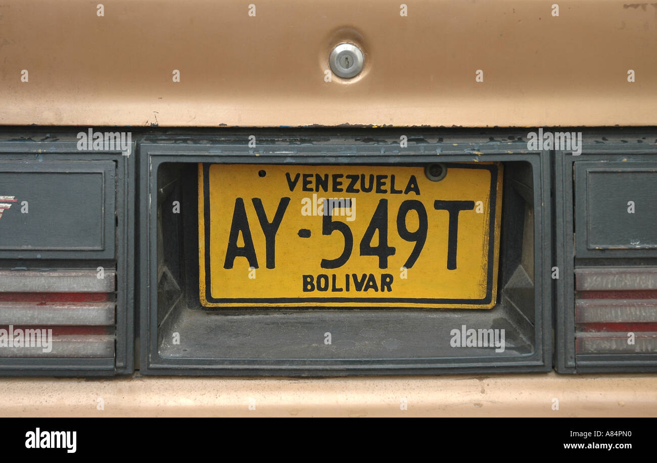 Bolívar, a central state and iconic name in Venezuela, on a vehicle registration plate Stock Photo