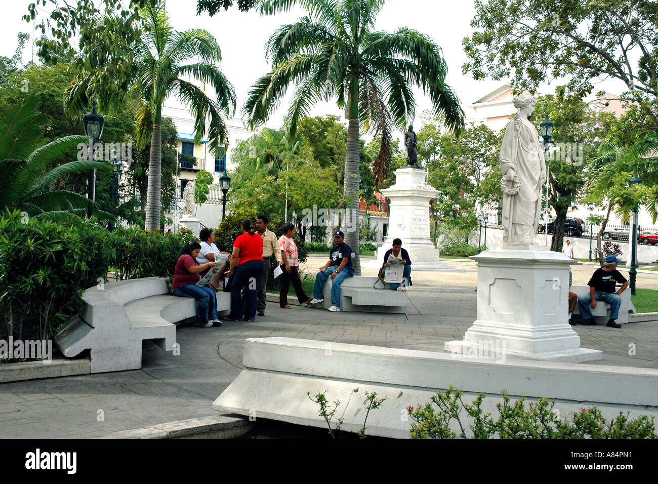 Plaza Bolívar in Ciudad Bolívar. Every town and village across Venezuela has its own Plaza Bolívar to honour the Liberator Stock Photo