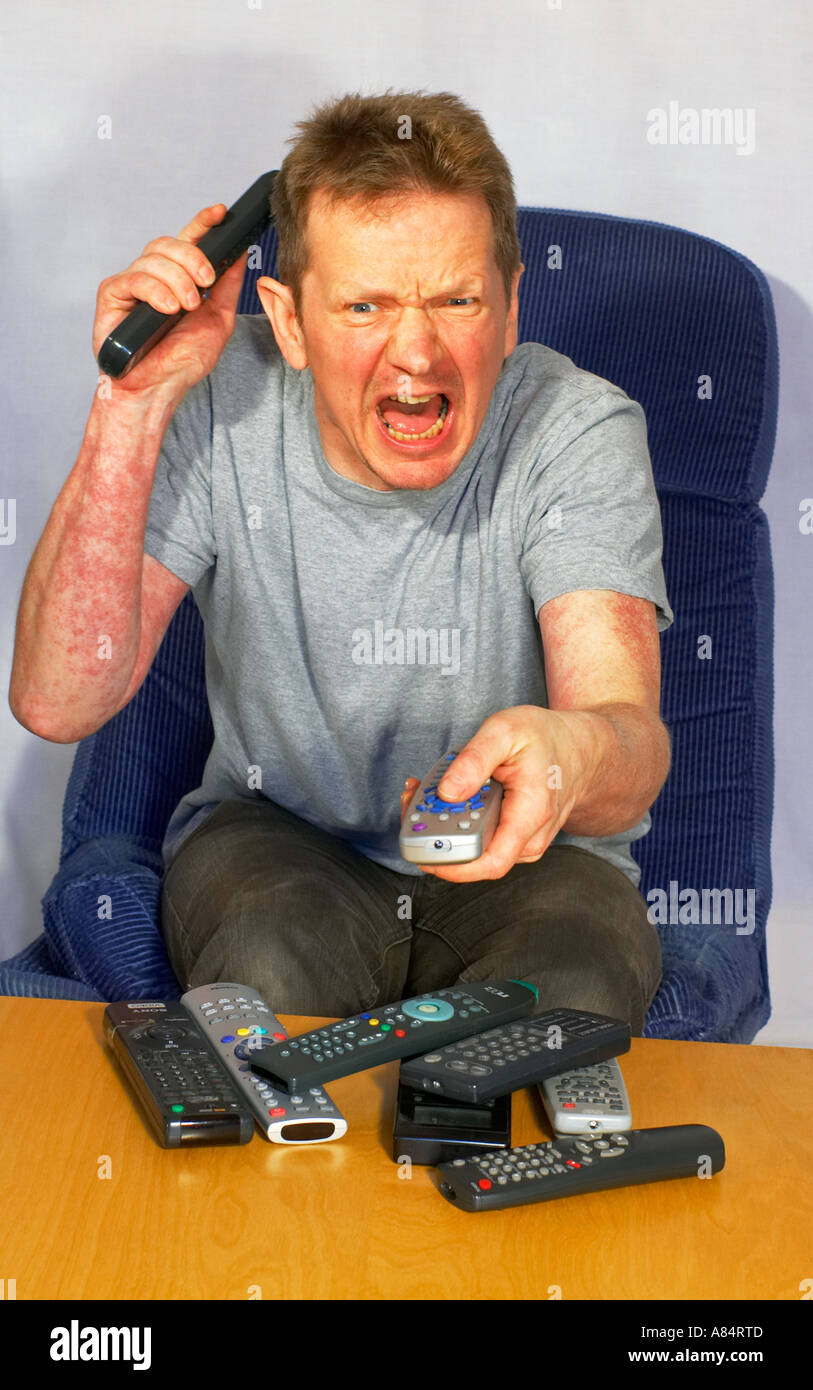 Remote control confusion Stock Photo Alamy