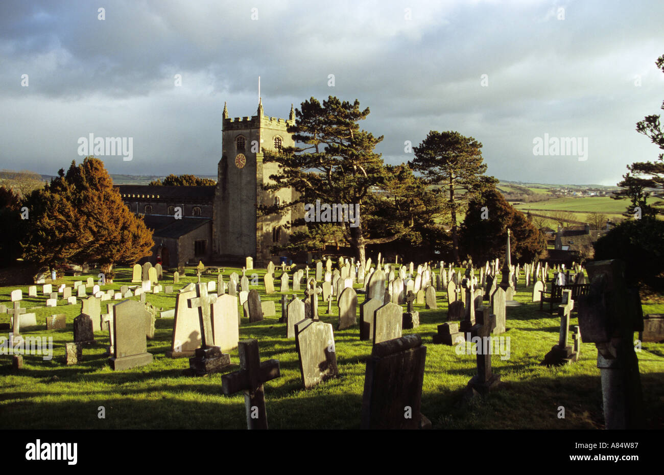 Church and graveyard at Warton in North Lancashire Stock Photo