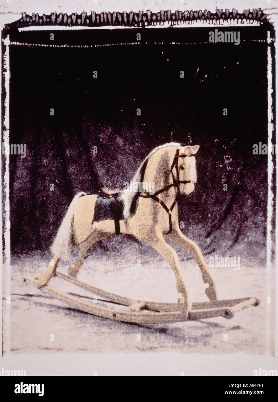 Still life. Child's toy. Antique, Georgian style bow rocking horse. Stock Photo