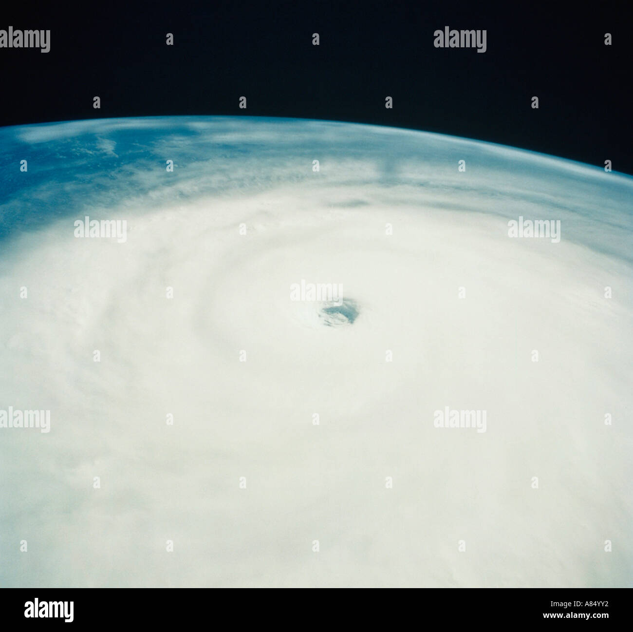 Satellite orbital view. Eye of Hurricane storm. Stock Photo