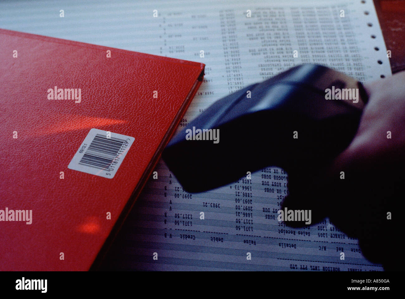 Close up of hand-held barcode reader. Stock Photo