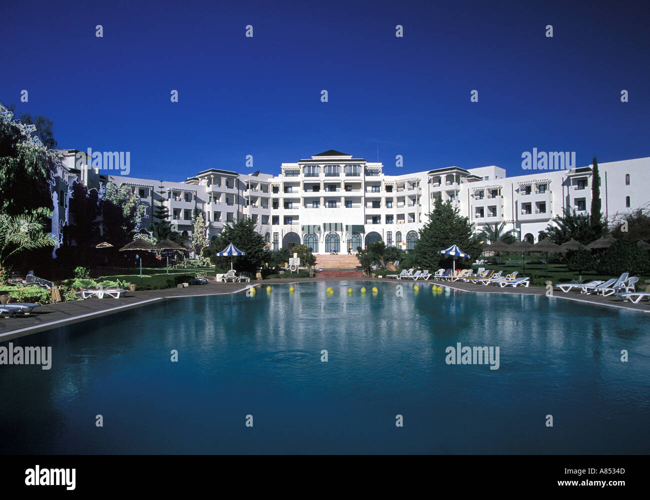 Outdoor swimming pool Hotel Royal Kenz Port el Kantoui Tunisia Stock Photo