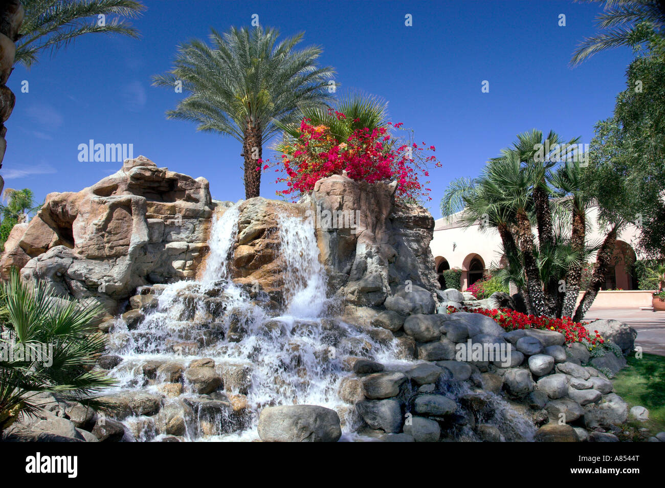 Landscaped pools and waterfalls at the Westin Mission Hills resort in  Rancho Mirage near Palm Springs California USA Stock Photo - Alamy, image size:1300x954