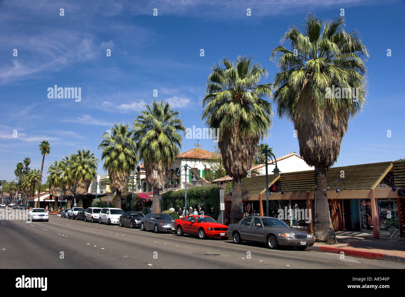 Shops and stores along East Palm Canyon Drive in Palm Springs California USA Stock Photo Alamy