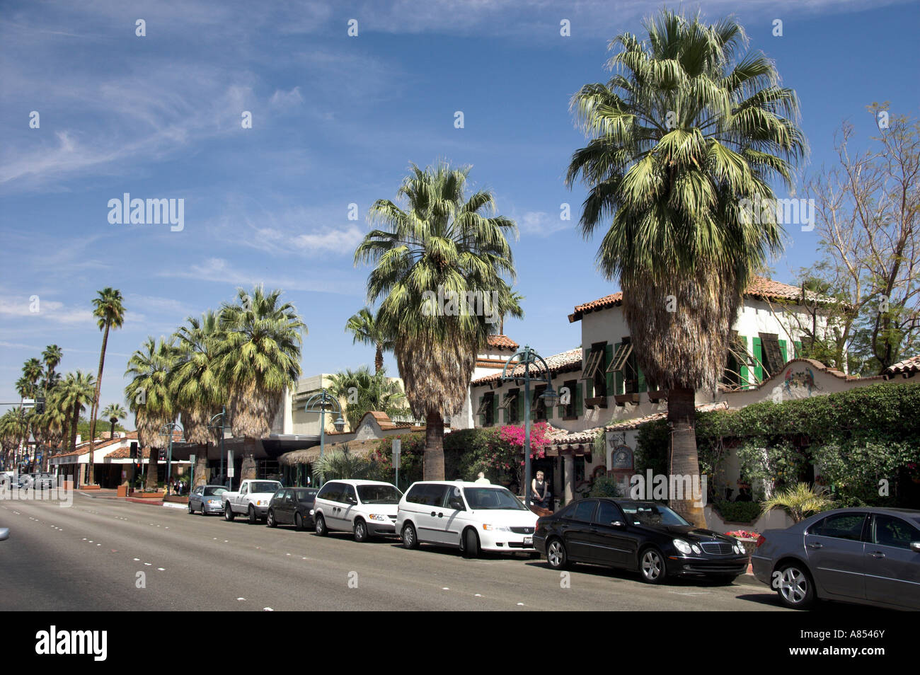 Shops and stores along East Palm Canyon Drive in Palm Springs