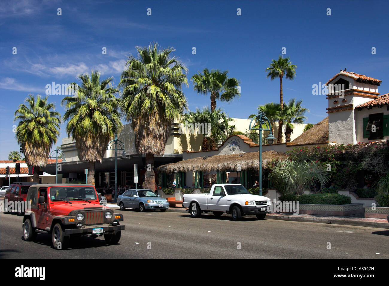 Shops and stores along East Palm Canyon Drive in Palm Springs California USA Stock Photo Alamy