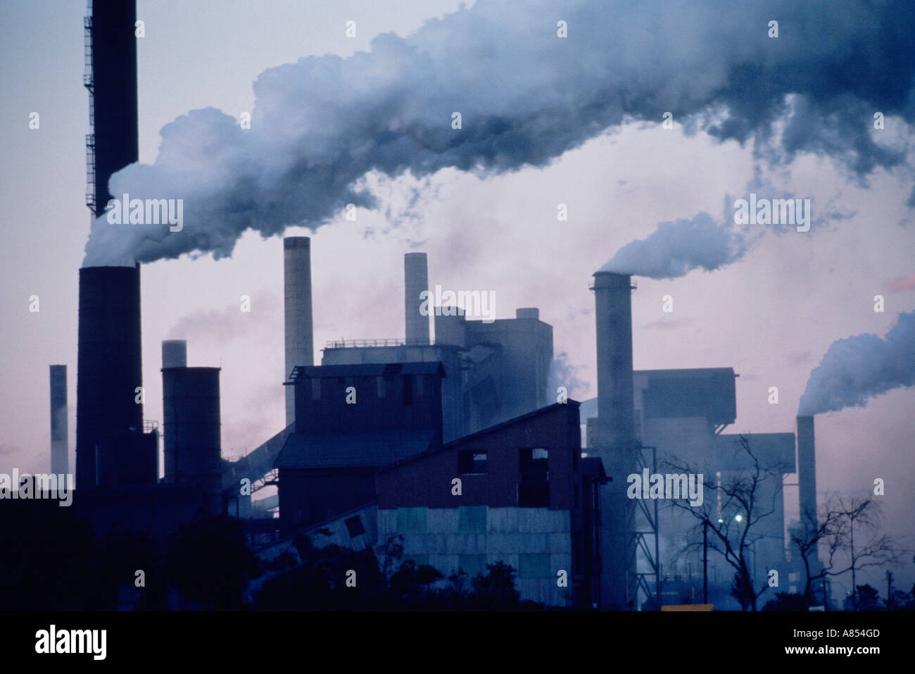 Australia. NSW. Newcastle. Industrial pollution Factory chimneys belching smoke. Stock Photo