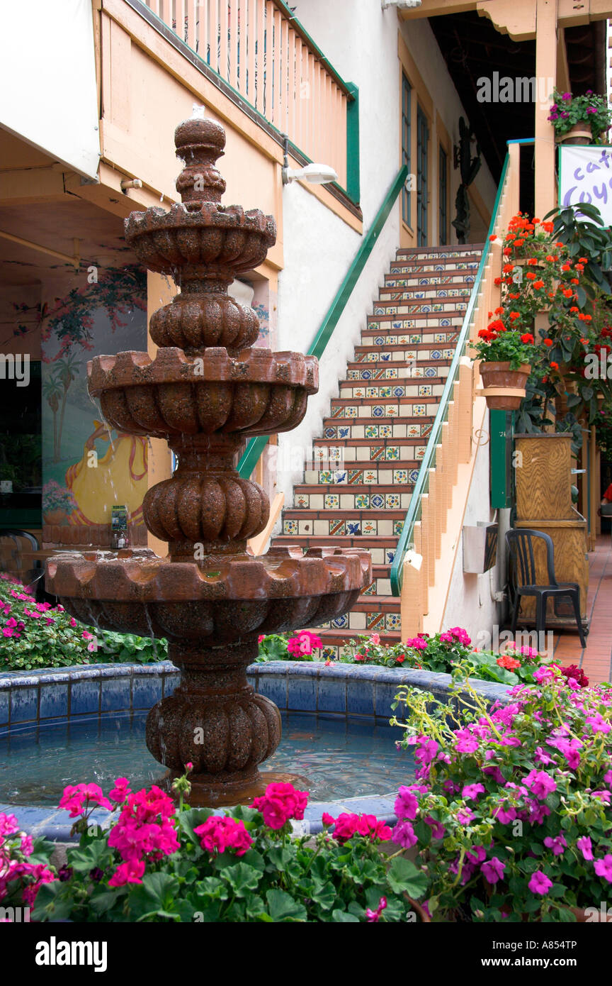 A decorative water fountain in historic Old Town San Diego California