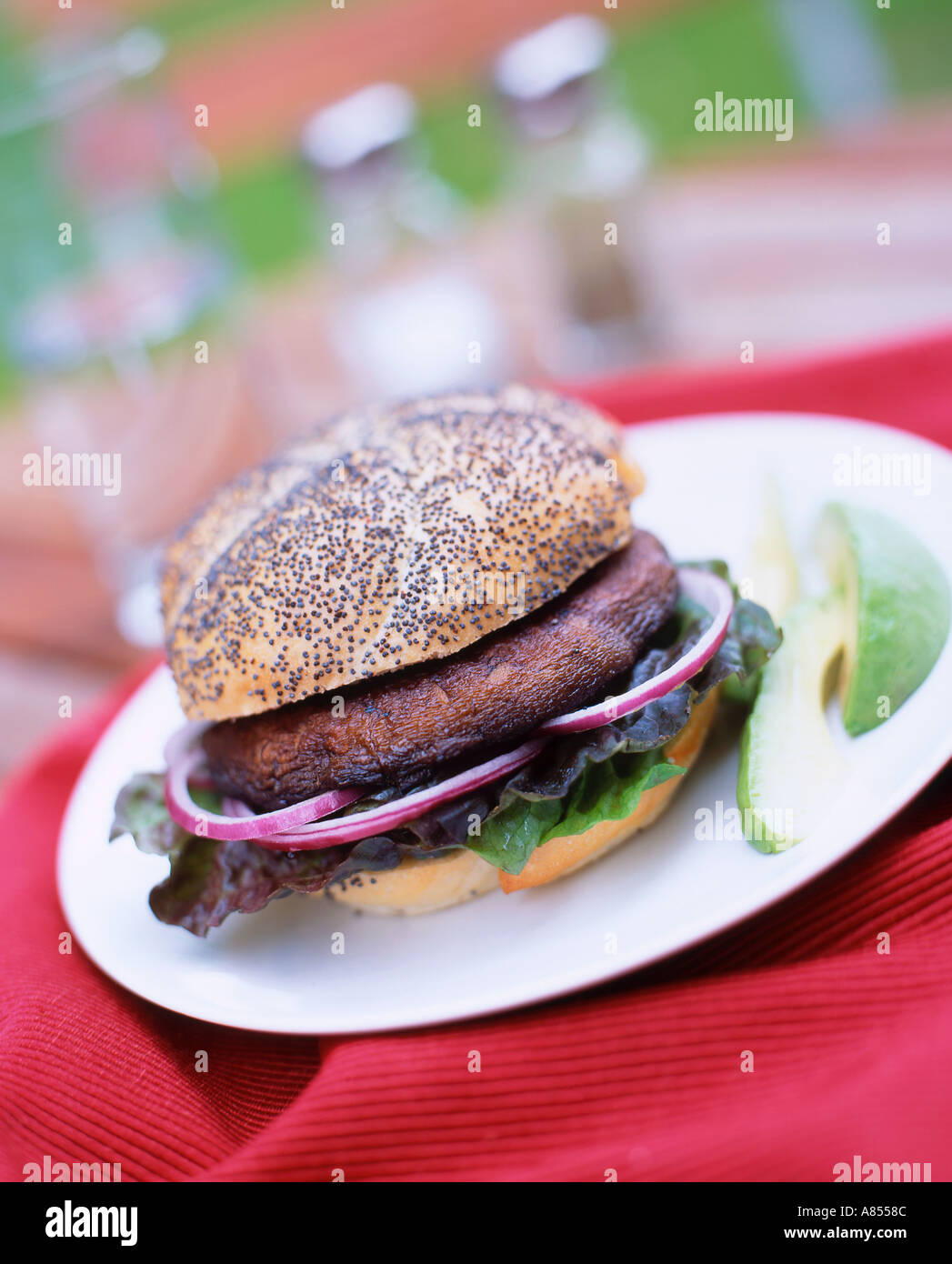 vegetarian portobello mushroom burger prepared food barbeque Stock