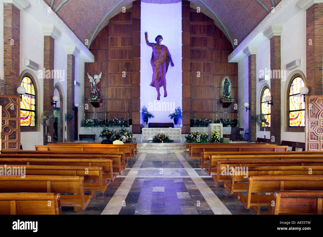 IInterior sanctuary of the Church of San Miguel Archangel in El Pitillal near Puerto Vallarta Mexico Stock Photo