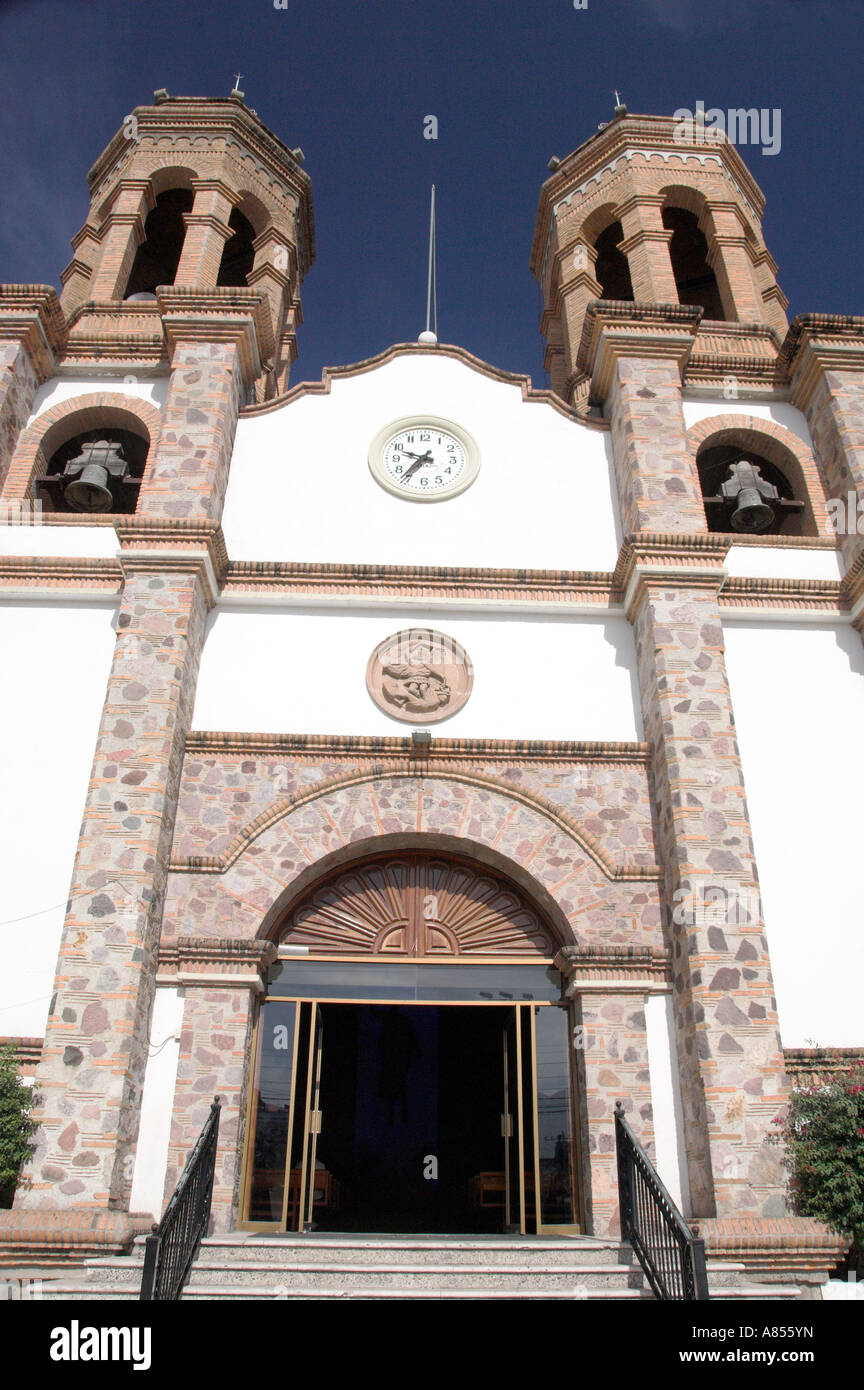 Exterior of the Church of San Miguel Archangel in El Pitillal near Puerto Vallarta Mexico Stock Photo