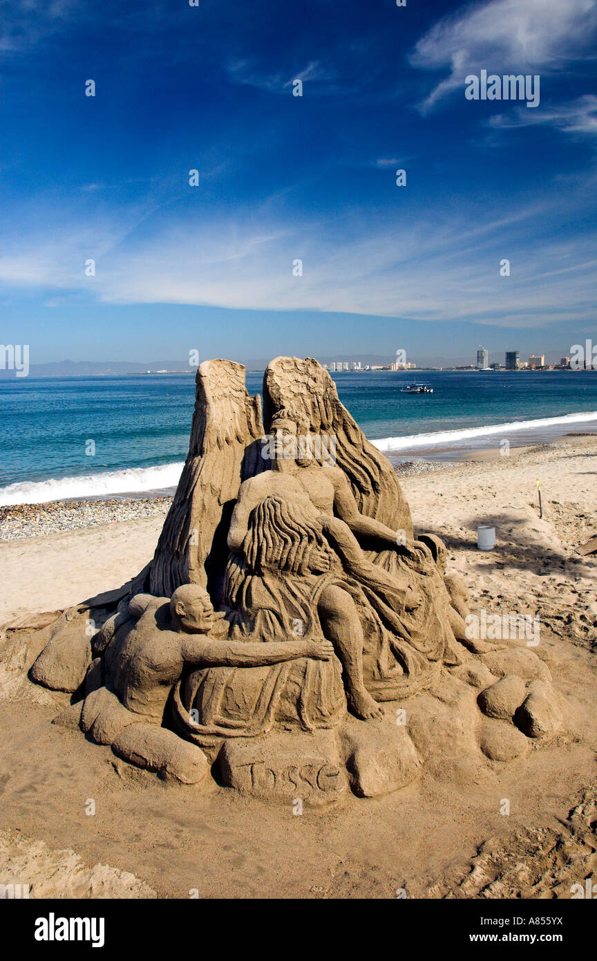 Seaside sand castle sculpture on the malecon in Puerto Vallarta Mexico Stock Photo