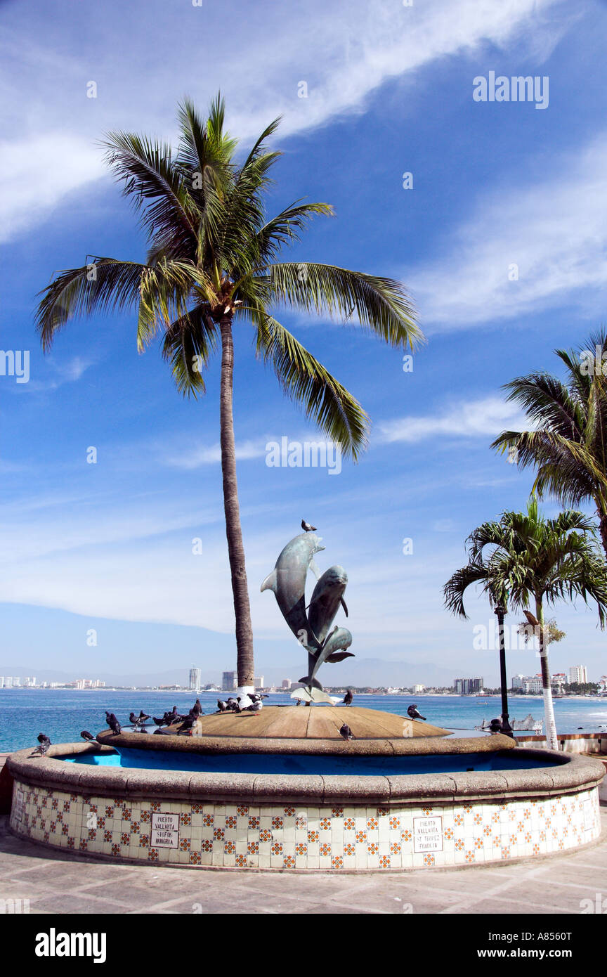 Seaside sculptures and artwork on the malecon in Puerto Vallarta Mexico Stock Photo