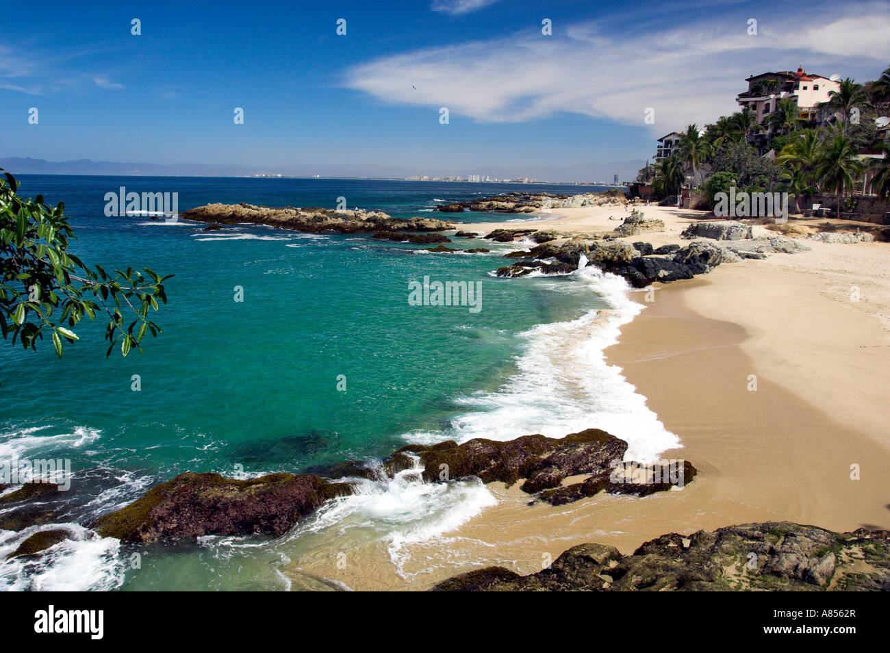 Sandy beaches with rock formations on Banderas Bay south of Puerto Vallarta Mexico Stock Photo