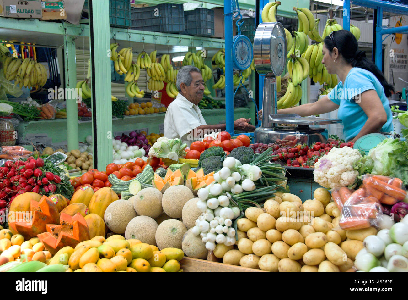 A fruit and vegetable market in the Municipal Market in downtown Mazatlan Mexico Stock Photo