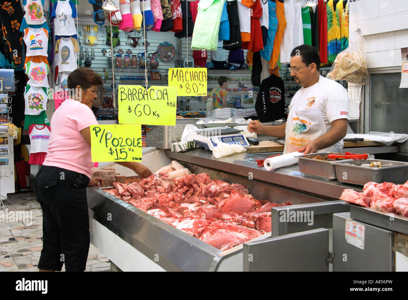 A meat market in the Municipal Market in downtown Mazatlan Mexico Stock