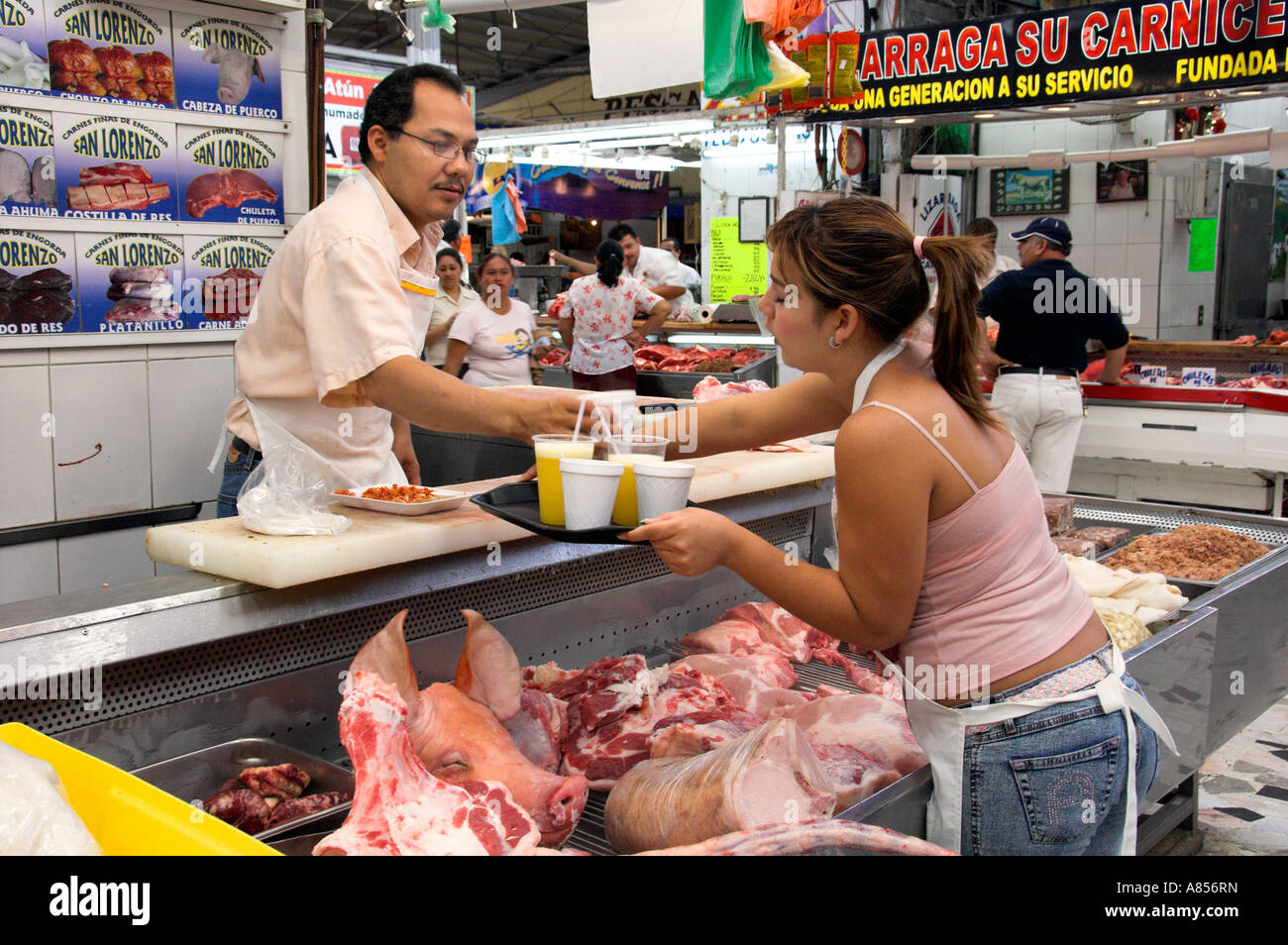 A meat market in the Municipal Market in downtown Mazatlan Mexico Stock