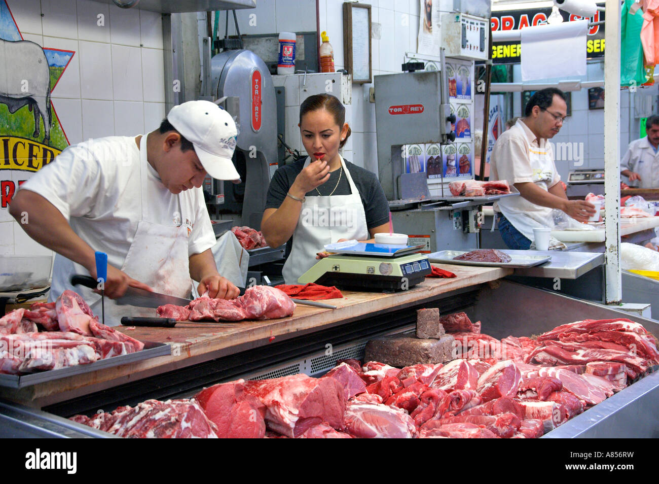 A meat market in the Municipal Market in downtown Mazatlan Mexico Stock Photo