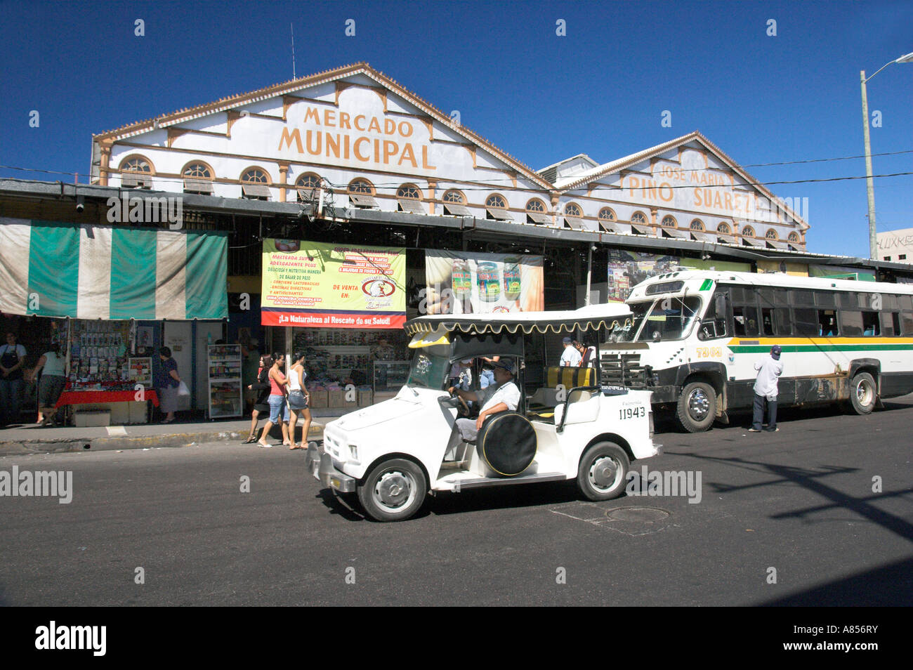 Modes of transportation outside the Municipal Market in downtown Mazatlan Mexico Stock Photo