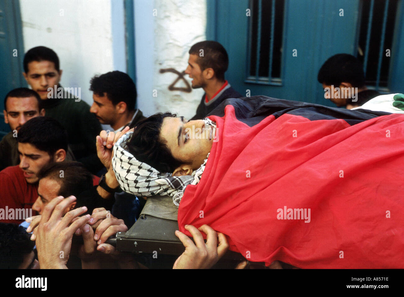The funeral of a teen shot by Israeli soldiers Nablus November 2002  Stock Photo