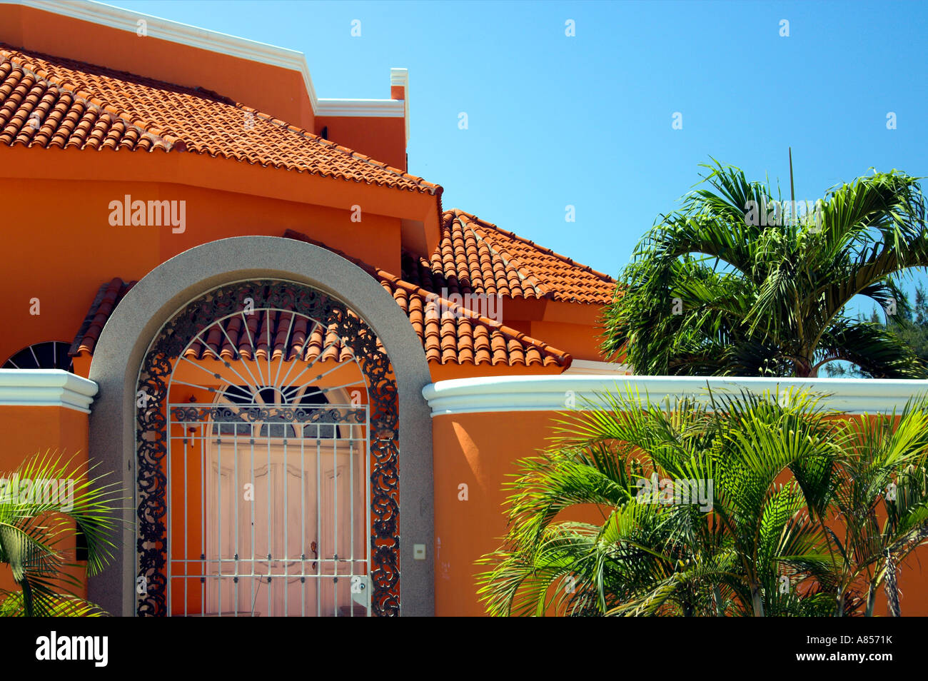 Homes with typical Mexican Spanish design in Mazatlan Mexico Stock Photo
