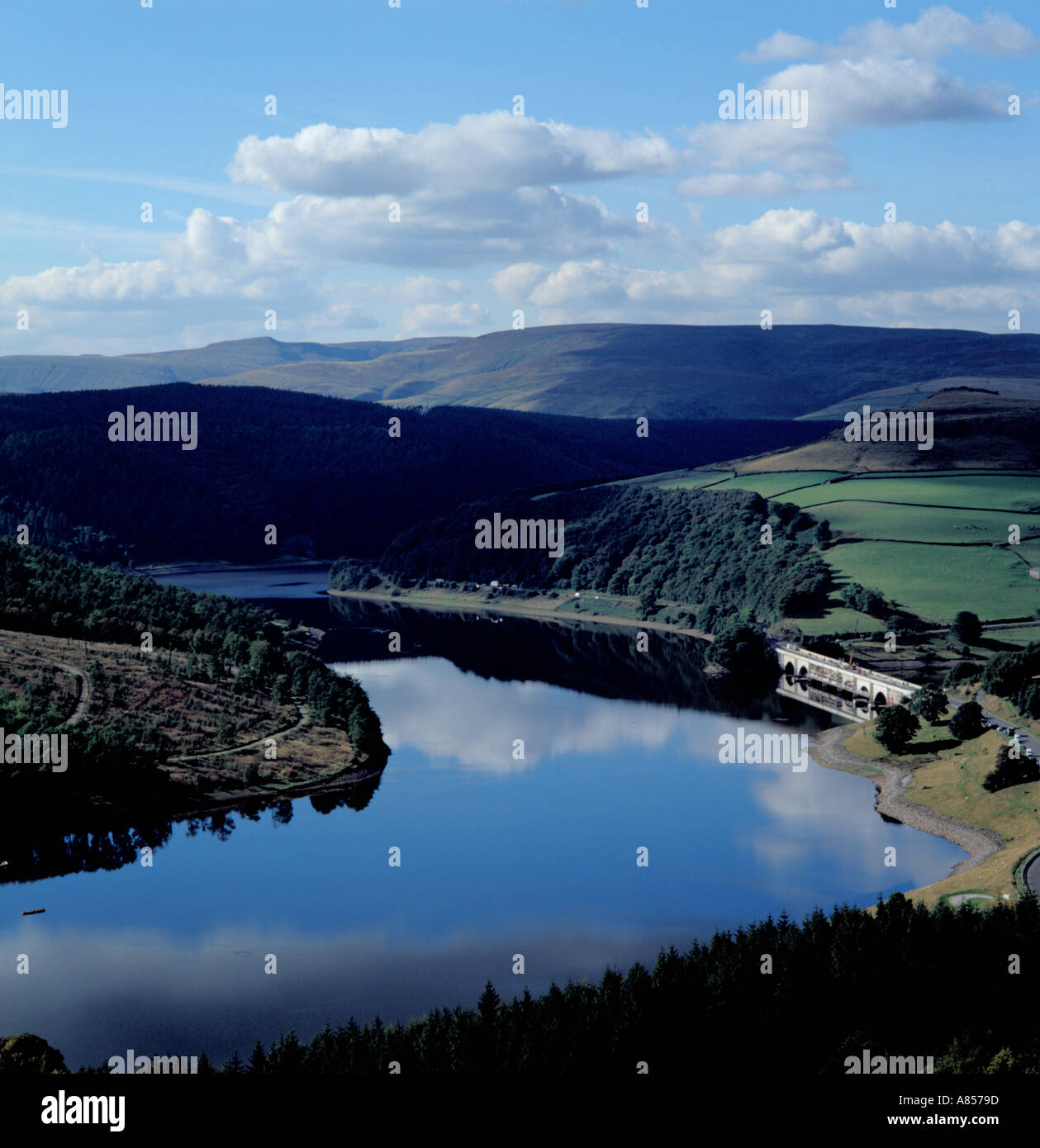 Ladybower Reservoir from Bamford Moor, above Derwent Valley, Peak