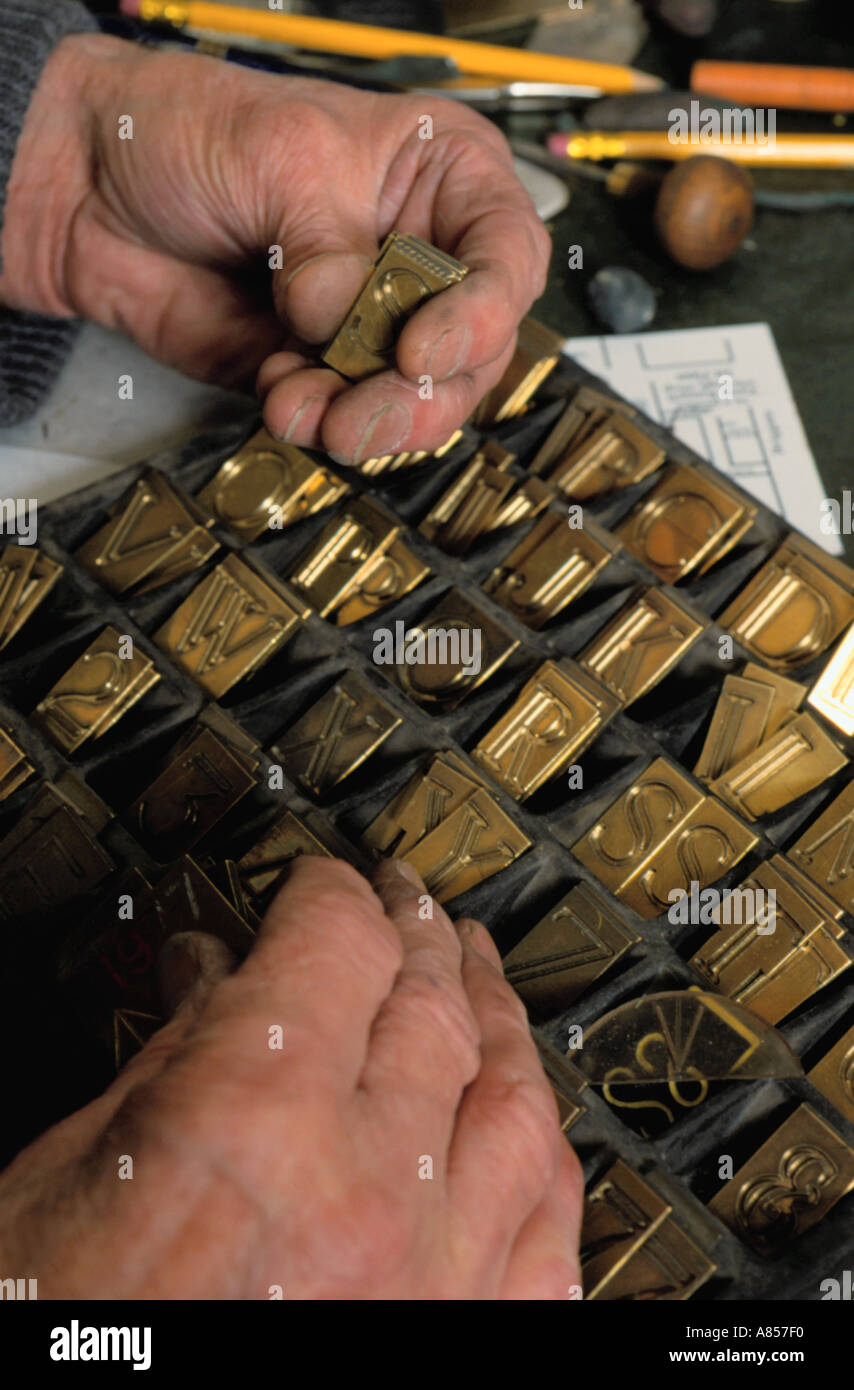 Engraver's letters, used for machine engraving. Stock Photo