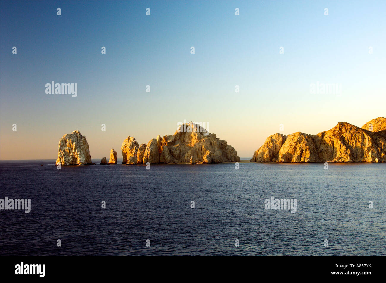 A series of rocks at lands end offshore at Cabo San Lucas Mexico Stock Photo