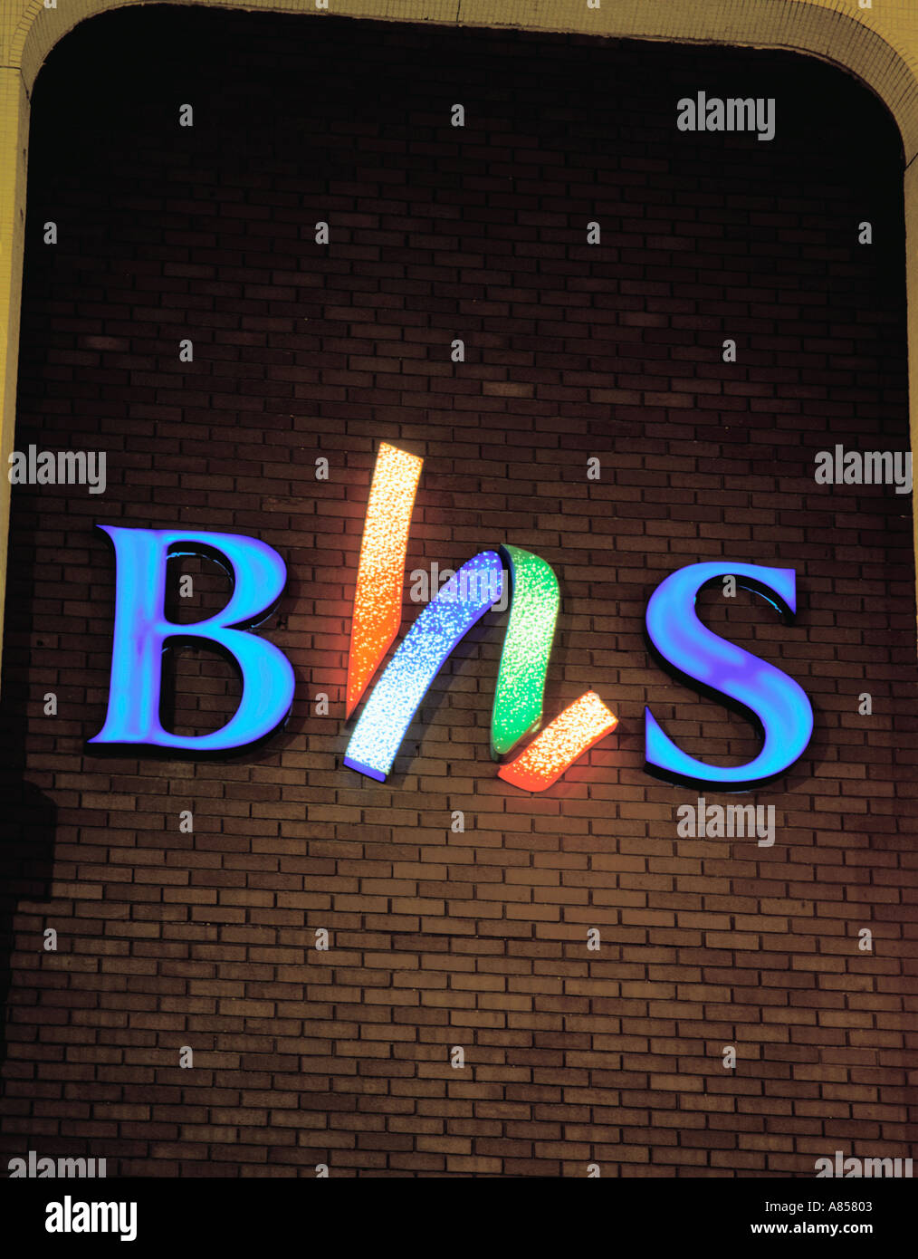 BHS sign logo outside a shop at night, Newcastle upon Tyne, Tyne and Wear,  England, UK Stock Photo - Alamy