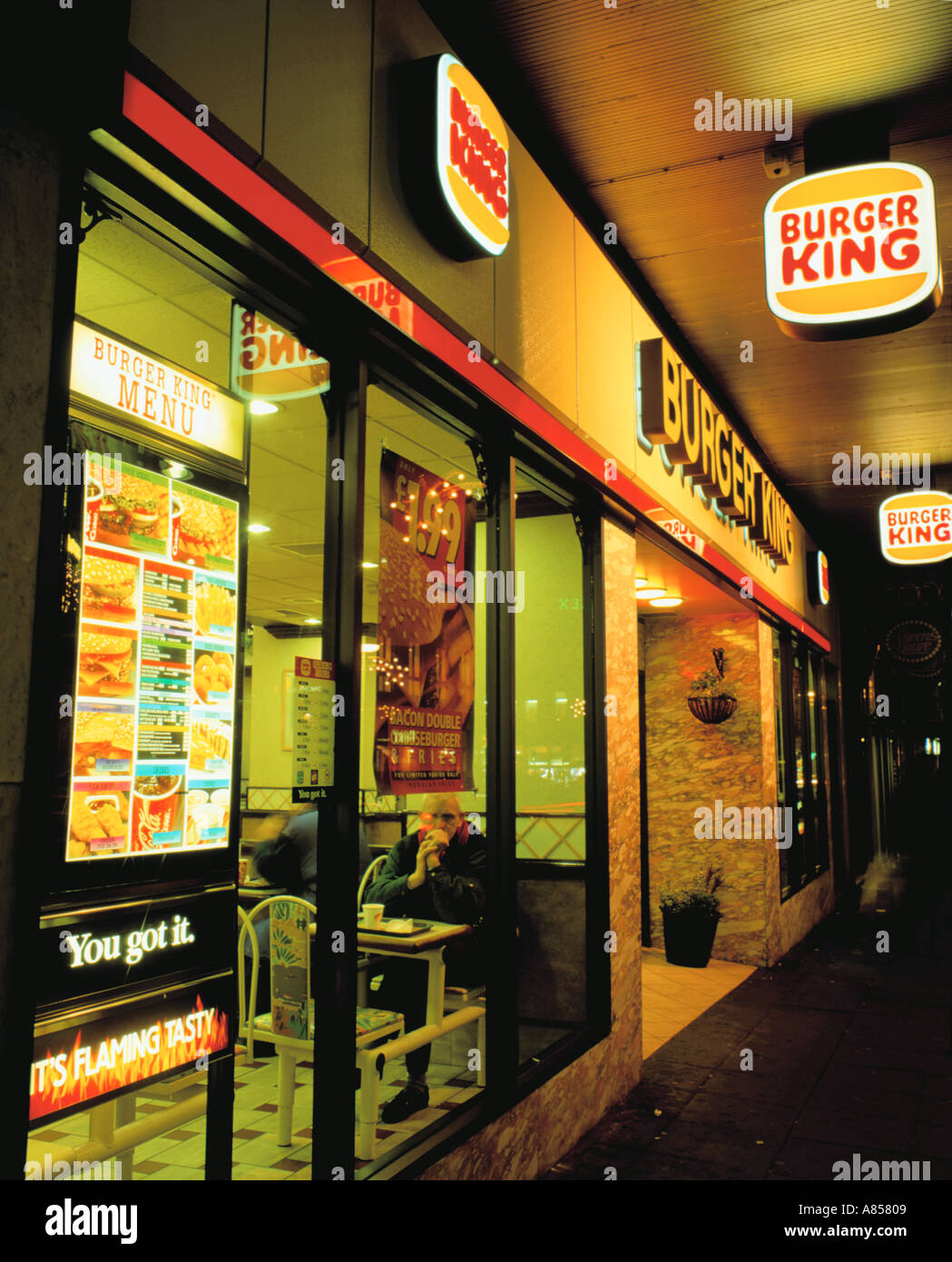 Burger King Sign Logo Outside A Restaurant At Night Newcastle