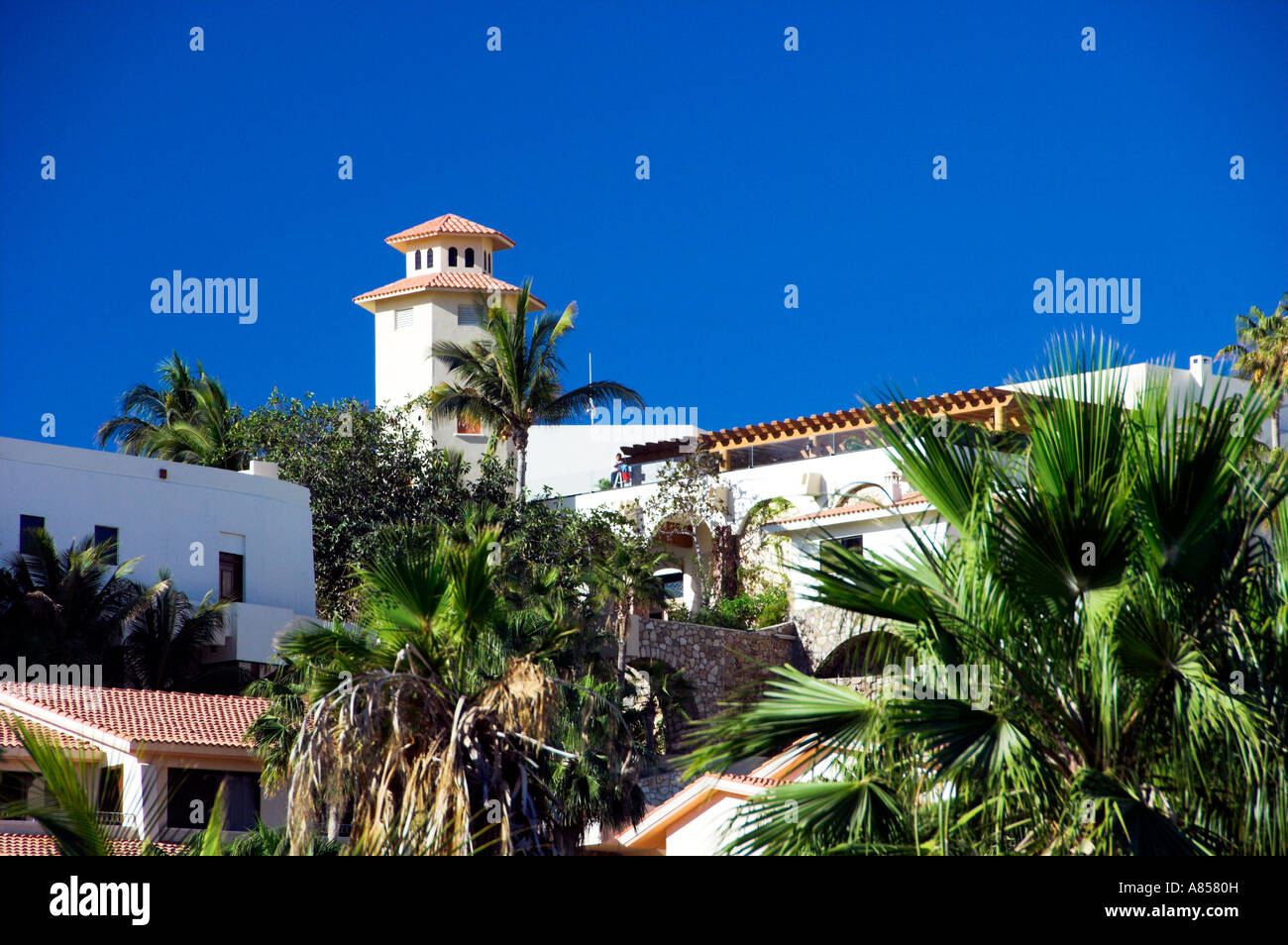 A housing complexe and condominiums at the resort of Cabo San Lucas, Mexico Stock Photo