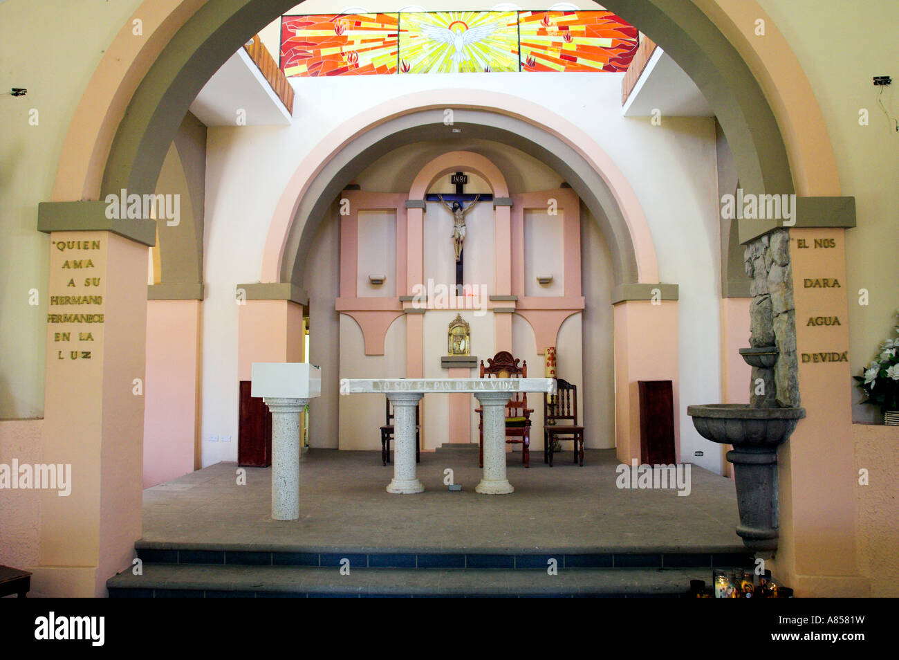 The interior sanctuary of the church of Cabo San Lucas Iglesia de San Lucas in Cabo San Lucas Mexico Stock Photo