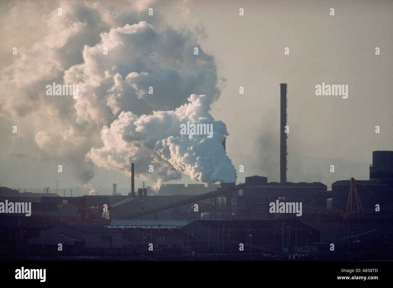 Australia. New South Wales. Newcastle. Industrial pollution from factory chimneys. Stock Photo