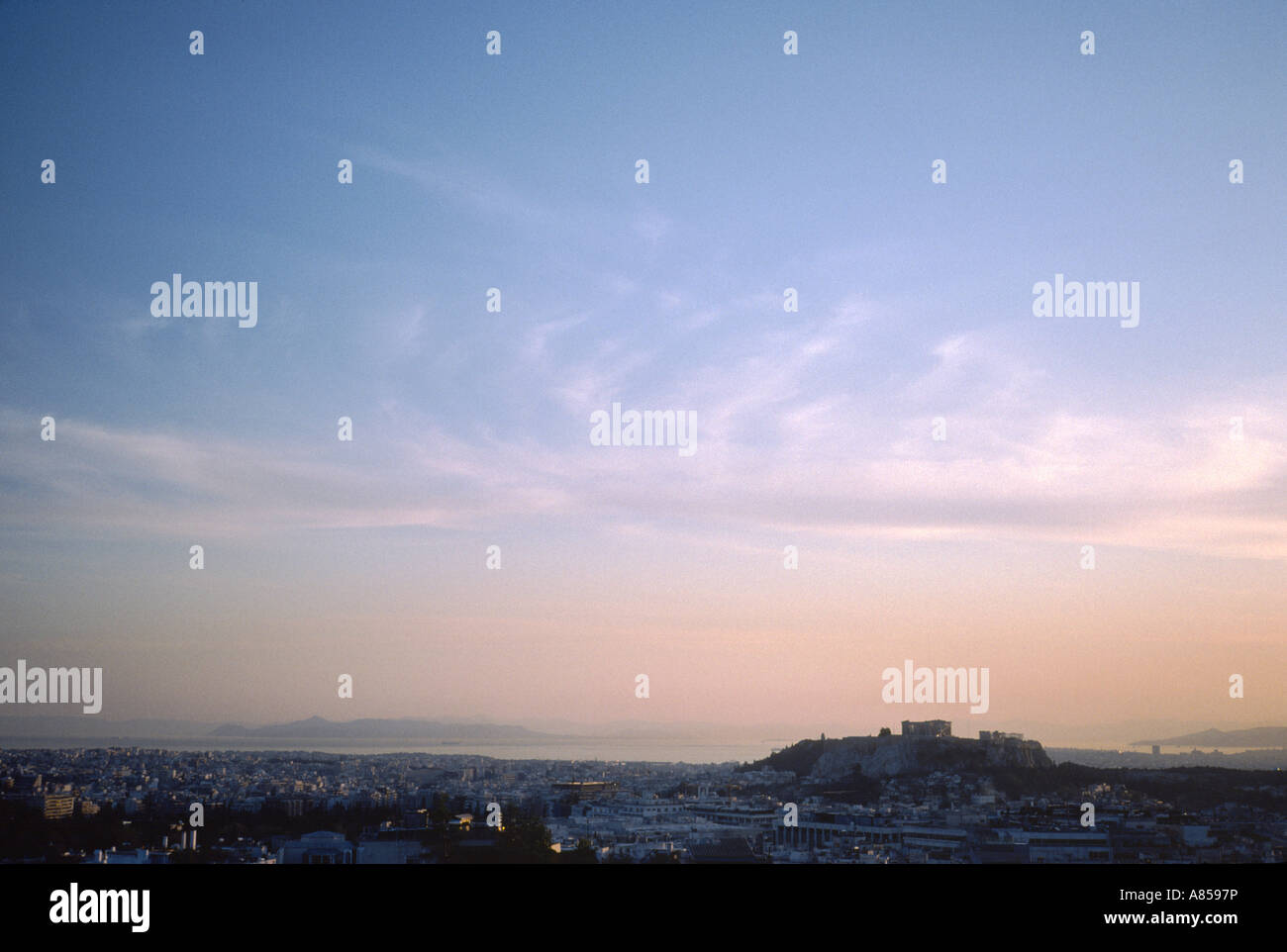 The acropolis, Athens, seen from the Agios Georgios Lycabettus hotel (shot on Kodachrome 64) Stock Photo