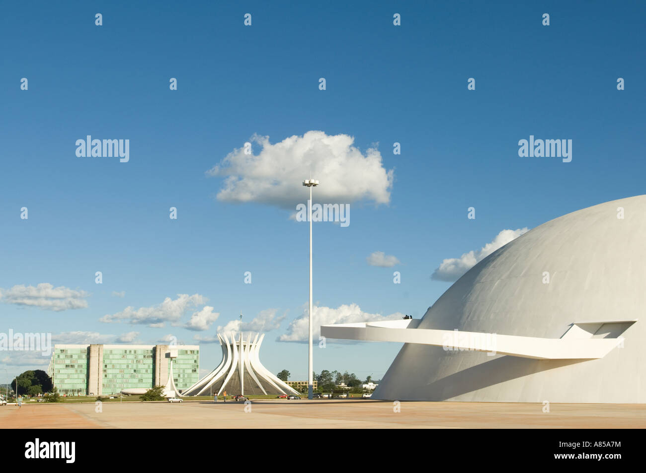 The National Museum of Brasilia with the The Metropolitan Cathedral in
