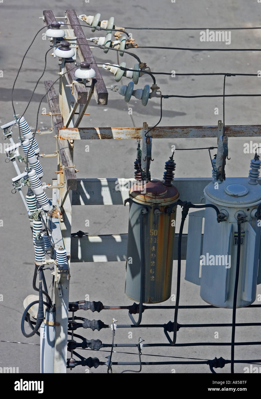 Electrical cables on a pole Stock Photo - Alamy