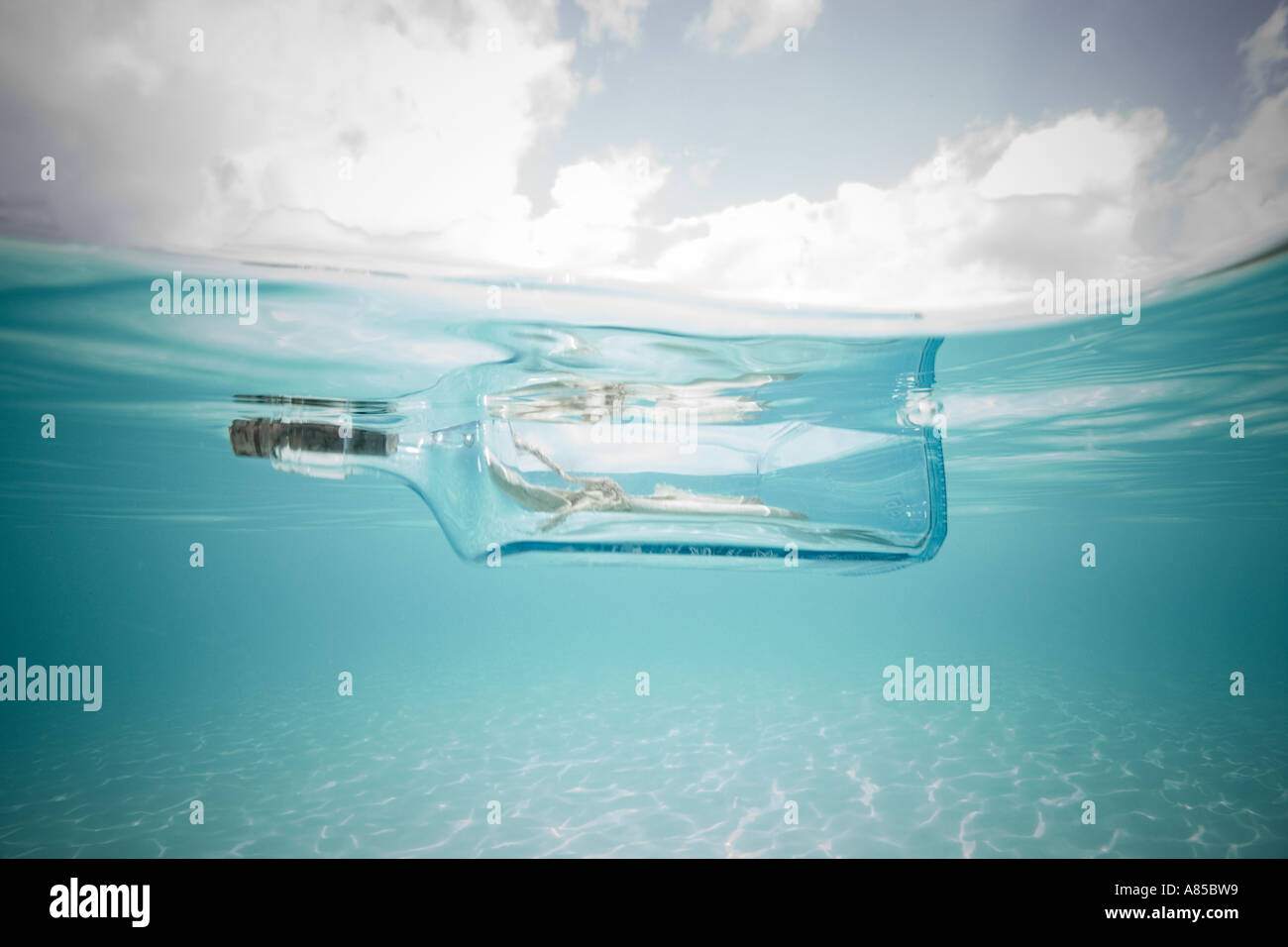 Message In A Floating Bottle Stock Photo Alamy