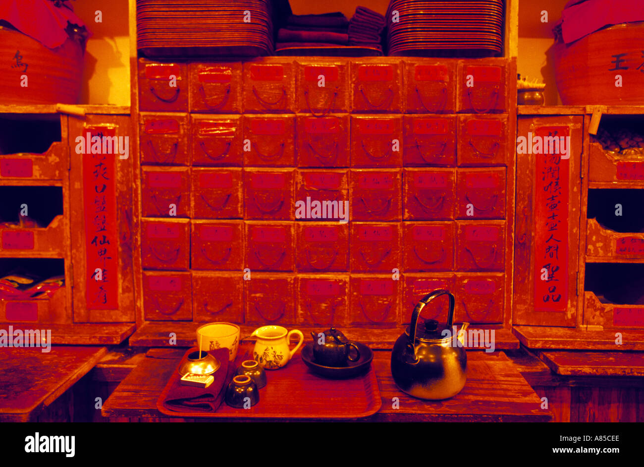 tea drawers in Tong Po Ju Tea house Taipei Taiwan Stock Photo Alamy