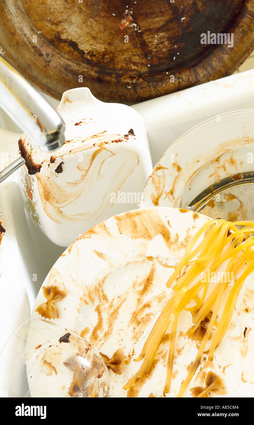 kitchen sink with dirty dishes Stock Photo