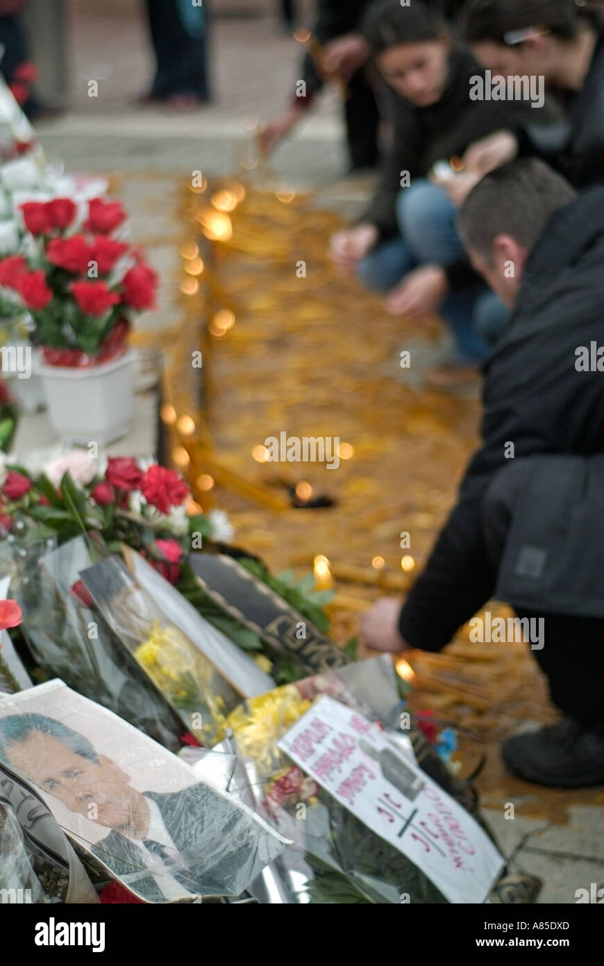 Bosnian Serbs lighting candles at a memorial to Slobodan Milosevic in Banja Luka city centre Republika Srpska Bosnia Herzegovina Stock Photo